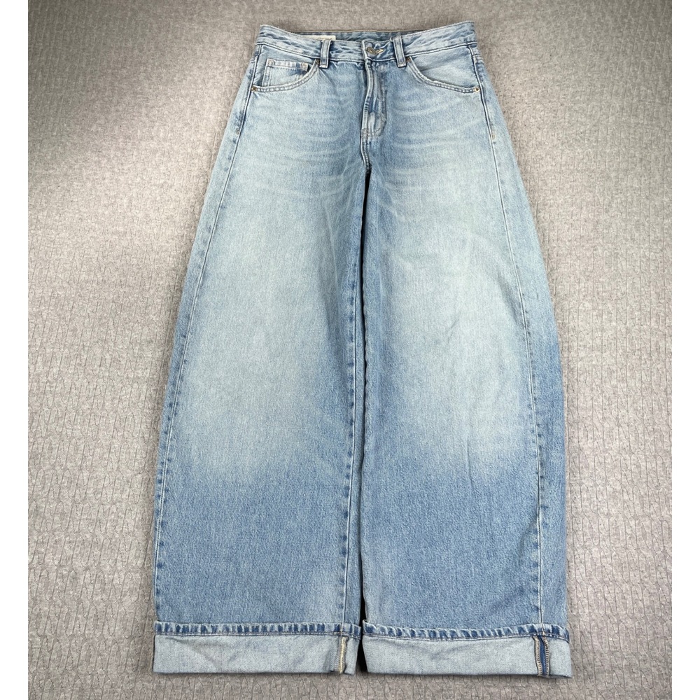 Zara Baggy Wide Leg Jeans Women 2/28x29 Blue High Rise Light Wash Denim Y2K 90s